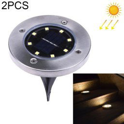 2 PCS 8 LED IP44 imperméable à l eau solaire enterré lumière, SMD 5050 lumière blanche chaude sous la lampe au sol en plein air chemin chemin jardin decking LED