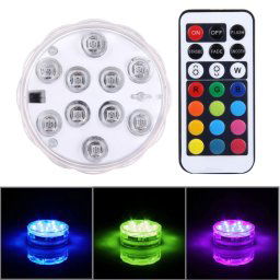 Lumière submersible imperméable de LED, 10 LEDs Cylindre télécommandé avec le contrôleur à distance, gamme de contrôle à distance (dans la zone ouverte): 24-30 pieds