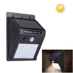 Lumière solaire extérieure avec sonde de mouvement, lumière blanche, 20 LED, pour la cour / jardin / maison / allée / escaliers / mur extérieur (noir)