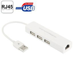 Adaptateur réseau Ethernet USB 2.0 + HUB USB 3 ports (Blanc)