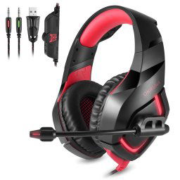 ONIKUMA K1B 3.5mm Plug Stéréo USB LED Lumière Casque avec Microphone, Pour PS4, Smartphone, Tablette, PC, Ordinateur Portable (Rouge)