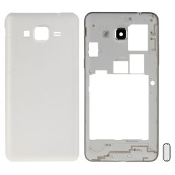 iPartsAcheter pour Samsung Galaxy Grand Prime / G530 (Version Double carte SIM) Couvercle du boîtier complet (cadre médian Bazel + couvercle arrière de la batterie) + bouton d accueil (blanc)