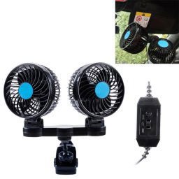 Huxin HX-T605 7 W 360 degrés de rotation réglable clip deux tête à faible bruit Mini voiture électrique ventilateur avec interrupteur, DC12V