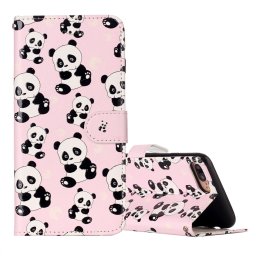 Pour iPhone 8 Plus et 7 Plus Panda gaufré Housse en cuir à rabat horizontale avec porte-cartes et fentes pour cartes et porte-monnaie et cadre photo