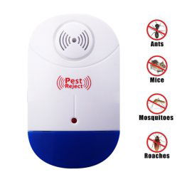 Répulsif ultrasonique électronique de contrôle de lutte antiparasitaire de rat de moustique avec la lumière de LED, prise des USA, AC90V-250V (blanc + bleu)