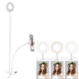Clip Style Universal Support de téléphone portable Support Selfie Ring Light avec 3-Color Light Adjustment, pour l enregistrement en studio, diffusion en direct, Live Show, KTV, etc. (Blanc)