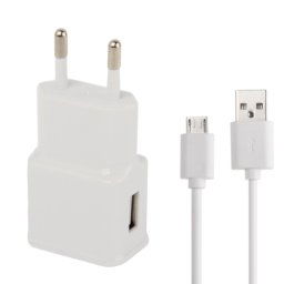 Câble de synchronisation USB Micro 5 broches + chargeur de voyage de prise de l UE pour Galaxy i9500 / i9300 / i9220 / N7000 / i9100 / S5830 / i9082 / i9260 / HTC G21 / G18 / G17 / G12 / G10 / Blackberry Z10 / Q10 /