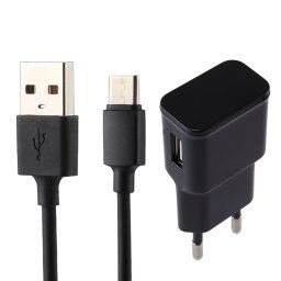 5V 2.1A Intelligent Identification USB Chargeur avec 1 m USB à USB-C / Type-C Câble de Recharge, UE Plug, Pour Galaxy S8 et S8 + / LG G6 / Huawei P10 et P10 Plus / Xiaomi Mi 6 et Max 2 et autres Smartphones ( Noir)