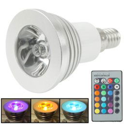 E14 3W RGB Flash LED Ampoule, Flux lumineux: 240-270lm, avec télécommande, AC 85-265V