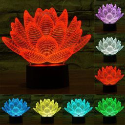Lotus Style 7 Couleur Décoloration Creative Visual Stéréo Lampe 3D Tactile Commutateur LED Lumière Bureau Lampe de Nuit Lumière
