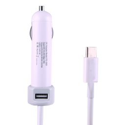 36W 5V 9V 12V 15V 3A DC USB-C / Type-C adaptateur de voiture avec 1 port USB pour Apple Macbook A1534, longueur: 2m (blanc)