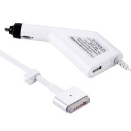 60W 16.5V 3.65A 5 broches T style MagSafe 2 chargeur de voiture avec 1 port USB pour Apple Macbook A1465 / A1502 / A1435 / MD212 / MD2123 / MD662, longueur: 1,7 m (blanc)