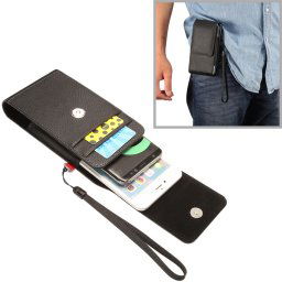 Housse en cuir / sac de taille avec attelle arrière et fentes pour cartes & lanière pour iPhone 8 Plus & 7 Plus, Galaxy Note 8 / S8 Plus / S9 +, Huawei Mate 8 (noir)