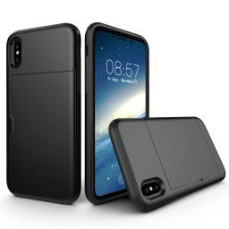 Pour iPhone X / XS TPU + PC Housse de protection arrière à l épreuve des gouttes avec fente pour carte (noir)