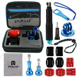 PULUZ 16 en 1 kit combiné pour accessoires en métal CNC avec étui EVA (vis + supports de surface + adaptateur pour trépied + monopied extensible + sac de rangement + clé) pour GoPro HERO5 / 4/3 + / 3/2/1