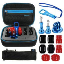 PULUZ 13 en 1 kit combiné métallique CNC avec étui EVA (vis + supports de surface + adaptateur pour trépied + sac de stockage + clé) pour GoPro HERO5 / 4 Session / 4/3 + / 3/2/1