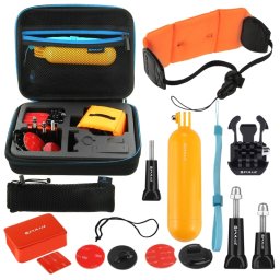 PULUZ 14 en 1 Accessoires de surf Kit combiné avec EVA Case (Bobber Hand Grip + Floaty Sponge + Quick Release Buckle + Surf Board Mount + Straight Wrist Strap + Safety Tethers Strap + Storage Bag) pour GoPro HERO4