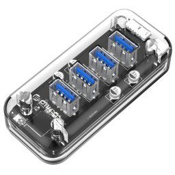 ORICO F4U 4 x ports USB 3.0 HUB de bureau pour transmission rapide 5 Gbps avec voyant bleu (transparent)