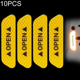 10 PCS OPEN Ruban Réfléchissant Marque D avertissement Accessoires Vélo Autocollants De Porte De Voiture (Jaune)