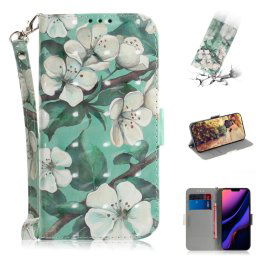 Etui en cuir à rabat horizontal avec dessin en couleur 3D, avec support, fente pour carte et portefeuille pour iPhone 11 Pro Max (fleur à l aquarelle)