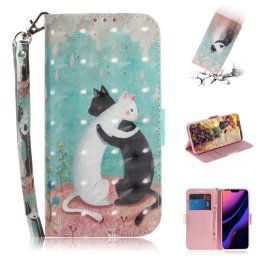 Etui en cuir à rabat horizontal avec dessin en couleur 3D, avec support et fente pour carte et portefeuille pour iPhone 11 Pro Max (Chat noir et blanc)