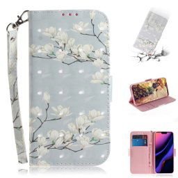 Étui en cuir à rabat horizontal avec dessin en couleur 3D, avec support, fente pour carte et portefeuille pour iPhone 11 Pro Max (Magnolia)