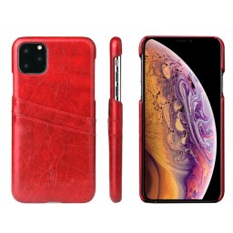 Fierre Shann Etui en cuir PU avec texture de cire à l huile avec fentes pour cartes pour iPhone 11 Pro Max (rouge)