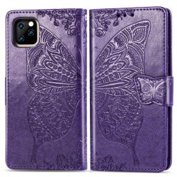 Papillon Love Flowers Étui à rabat horizontal en cuir Flip pour iPhone 11 Pro Max avec titulaire & Slots de cartes & Portefeuille & Lanière (Violet foncé)