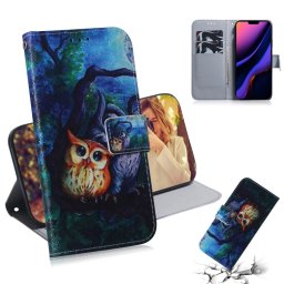 Etui en cuir à rabat horizontal avec dessin en couleur 3D, avec support et fente pour carte et portefeuille pour iPhone 11 Pro Max (Hibou pour peinture à l huile)