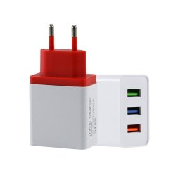 2 A 3USB Chargeur de voyage pour téléphone portable, prise européenne (rouge)