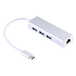 Coque en aluminium 3 ports USB3.0 HUB + adaptateur Gigabit Ethernet USB-C / Type-C