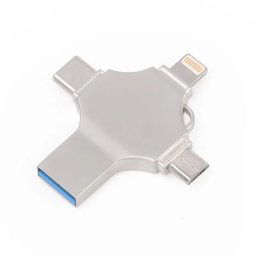 Cross 4 en 1 128 Go 8 broches + Micro USB + USB-C / Type-C + USB 3.0 Disque Flash en métal (Argent)