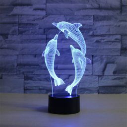 Trois dauphins forment la lampe de table lumineuse colorée de vision de LED de 3D, version à télécommande de 16 couleurs