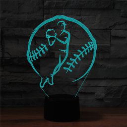 Lampe de table lumineuse colorée de vision LED de la forme 3D de sport de baseball, version à télécommande de fissure