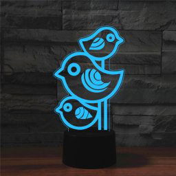 Trois oiseaux forment la lampe de table lumineuse colorée de vision de LED de 3D, version à télécommande de fissure