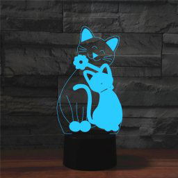 Lampe de table lumineuse colorée de la vision LED de la forme 3D de chat, version à télécommande de fissure