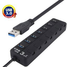 5Gbps Super Speed ​​7 Ports USB 3.0 HUB avec Indication LED pour ordinateur portable PC Mac, Noir (3007) (Noir)