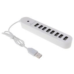 Hub Ovale Portable 8 Ports USB 2.0, Longueur: 50cm (Blanc)