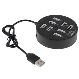 Hub rond portatif USB 2.0 haute vitesse 8 ports, longueur: 60cm (noir)