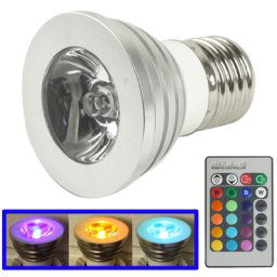 E27 3W RVB Flash LED Ampoule avec télécommande, AC 85-265V, Flux lumineux: 240-270lm