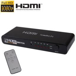 Commutateur HDMI 5 ports Full HD 1080P avec commutateur et télécommande, version 1.3 (entrée HDMI 5 ports, sortie HDMI 1 port) (noir)