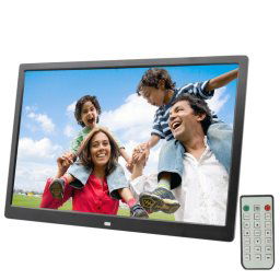 Cadre photo numérique à écran LED de 17,0 pouces avec support / télécommande, technologie Allwinner, prise en charge USB / carte SD / OTG, prise US / EU / UK (noire)