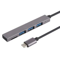 Lecteur de carte T-809B TF + 3 x ports USB 3.0 au convertisseur de concentrateur USB-C / Type-C, longueur de câble: 13 cm (Gris)