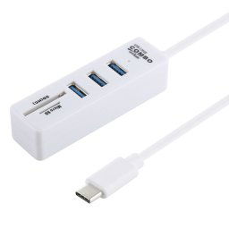Lecteur de cartes TF / SD 2 en 1 + 3 x ports USB 3.0 au convertisseur de concentrateur USB-C / Type-C, longueur de câble: 26 cm (blanc)