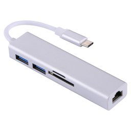 Adaptateur / Hub USB-C vers Gigabit Ethernet RJ45 / 2 x USB 3.0 / lecteur de carte SD et Micro SD pour Macbook / Nouveau Macbook Pro / Huawei Matebook