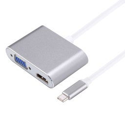 Adaptateur diviseur de concentrateur mâle 2 en 1 VGA et HDMI vers USB-C / Type-C (gris)