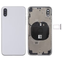 Couvercle de la batterie avec touches latérales et module de charge sans fil et bouton de volume Câble et bac à cartes Flex pour iPhone X (Blanc)