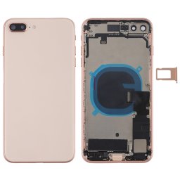 Couvercle de la batterie avec touches latérales et vibreur et haut-parleur fort et bouton d alimentation + bouton de volume Câble et bac à cartes flexibles pour iPhone 8 Plus (or rose)