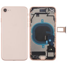 Couvercle de la batterie avec touches latérales et vibreur et haut-parleur fort et bouton d alimentation + bouton de volume Câble et bac à cartes pour iPhone 8 (or rose)
