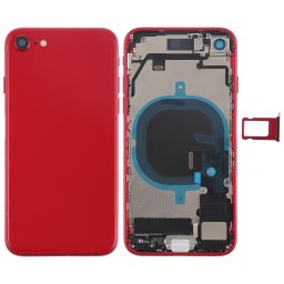Batterie couvercle arrière avec touches latérales et vibrateur et haut-parleur fort et bouton d alimentation + bouton de volume Câble câble et bac à cartes pour iPhone 8 (rouge)